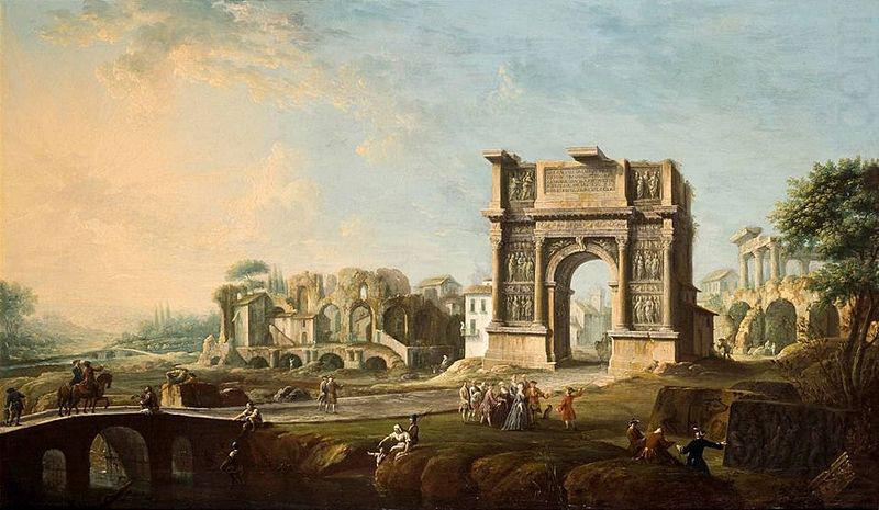 The Arch of Trajan at Benevento oil on canvas painting by Antonio Joli., Antonio Joli